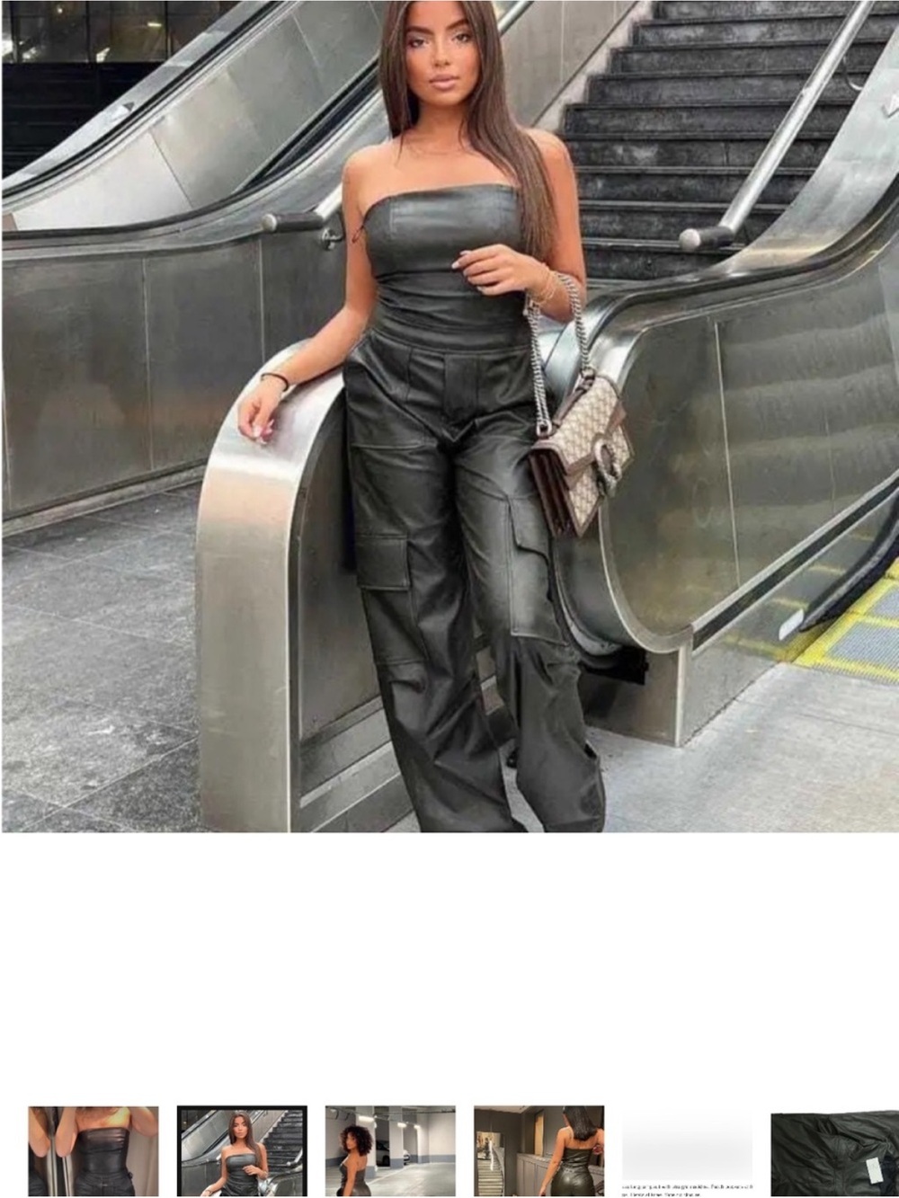 Zara brownish Strapless Faux Leather Cargo Jumpsuit